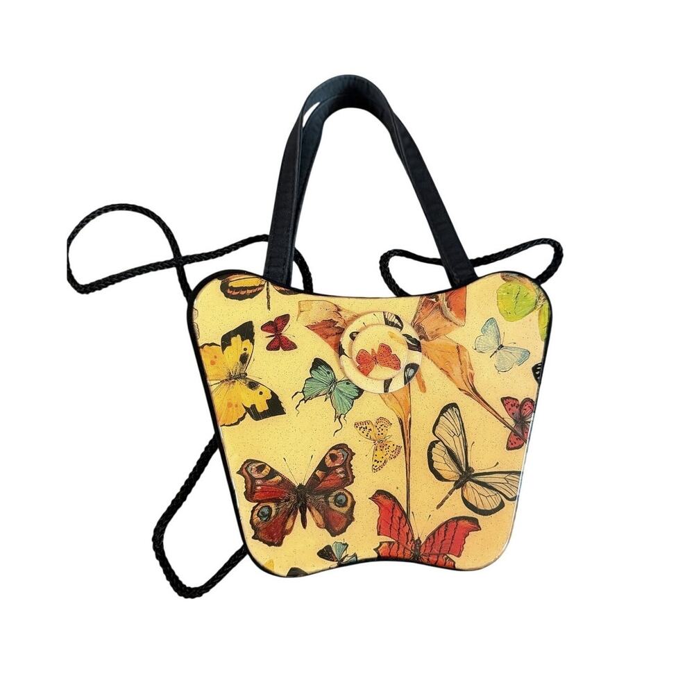 VTG Angela Frascone Butterfly Unique Hard Case Whimsical Crossbody Purse Cottage